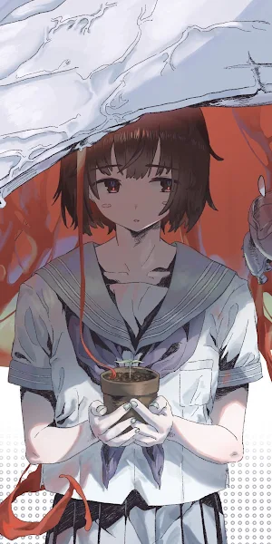 Anime Girls, Umbrella, Creature, Standing, Schoolgirl 4K Wallpaper Background