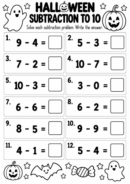 Halloween Subtraction to 10