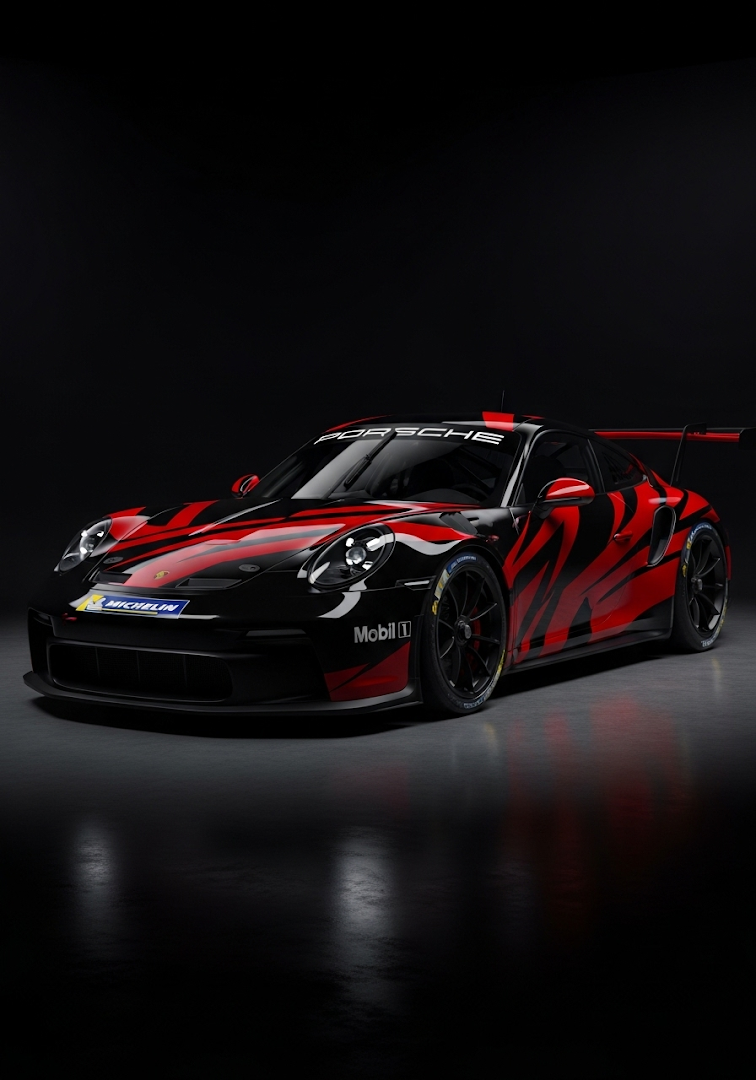 Porsche 911 Race Car Red Black Dark Studio