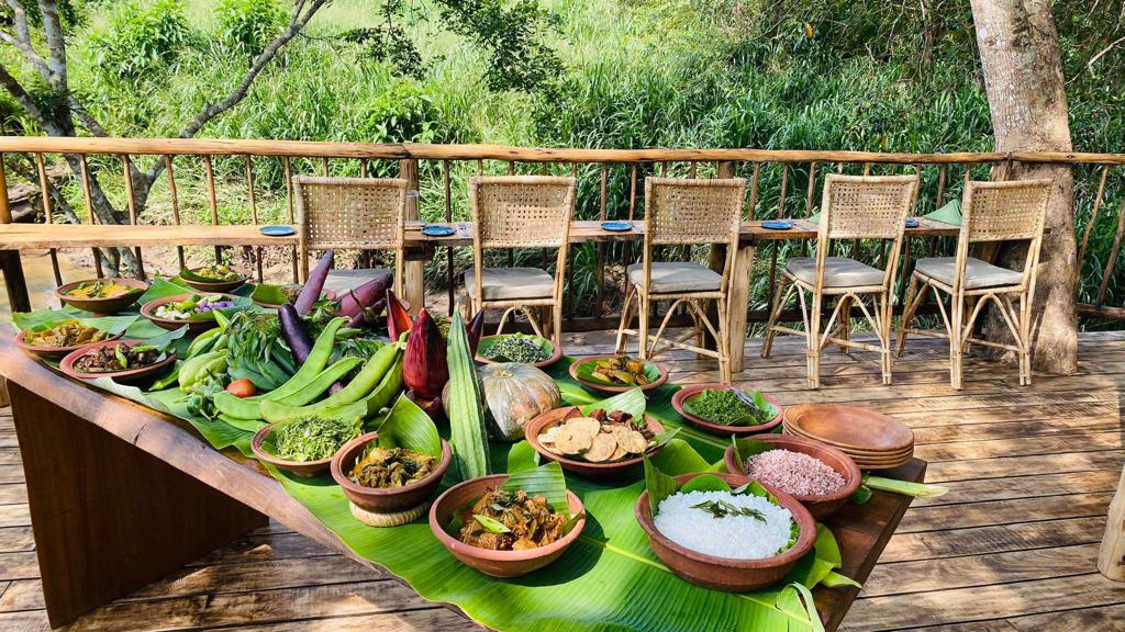 Sri Lankan spread on the deck at Wild Glamping Gal Oya