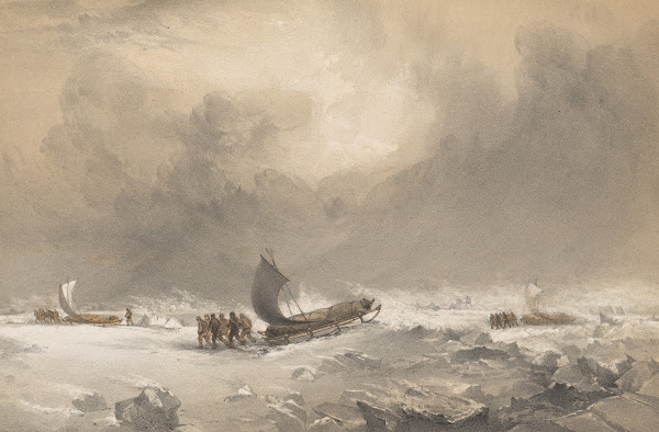 Sledges in a fresh fair wind going over Hummocky Ice 1855