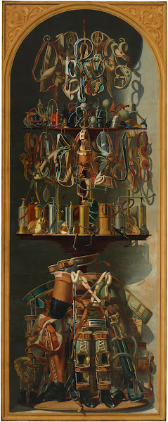 Still lifes depicting prosthetic arms prosthetic legs and medical instruments in