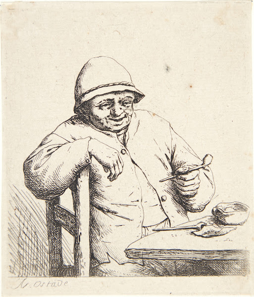 Farmer sitting at a table with a pipe in his hand 1672