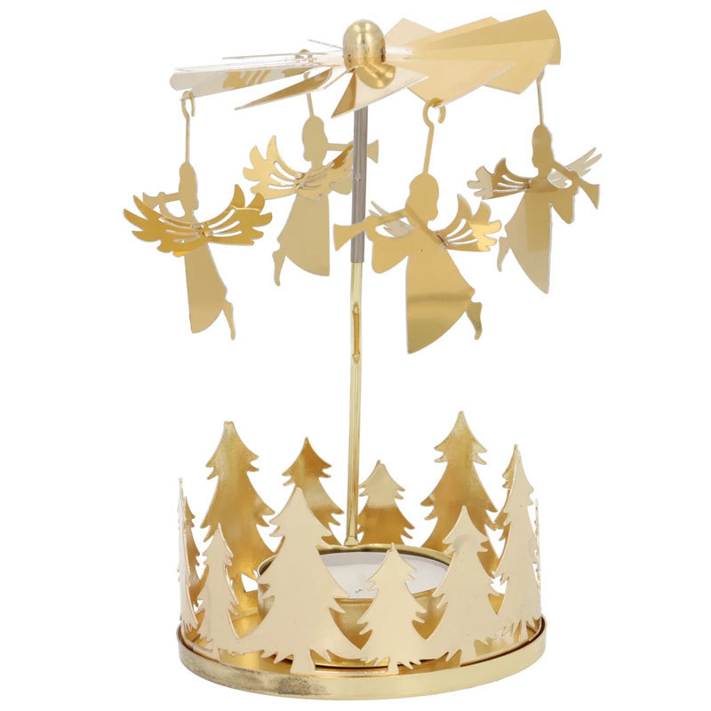 Rotating brass tealight holder with star motif
