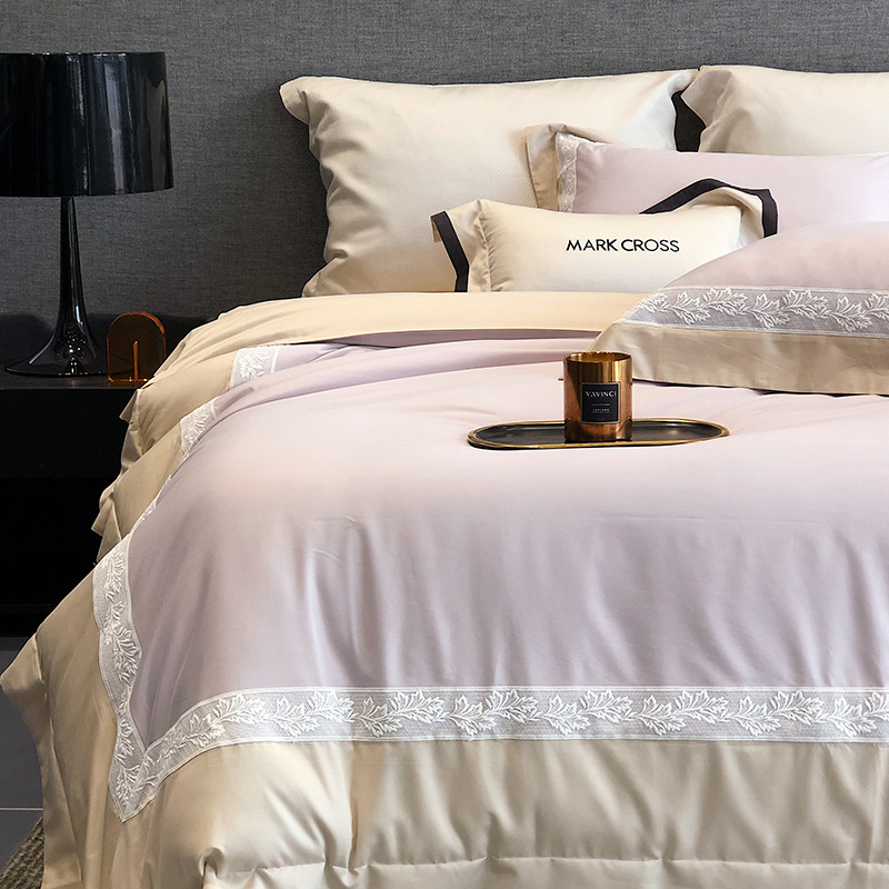 Tencel Cotton Bedding Set, Brushed, with Lace, 4-Piece