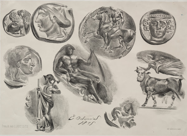 Sheet with Nine Antique Medals 1825