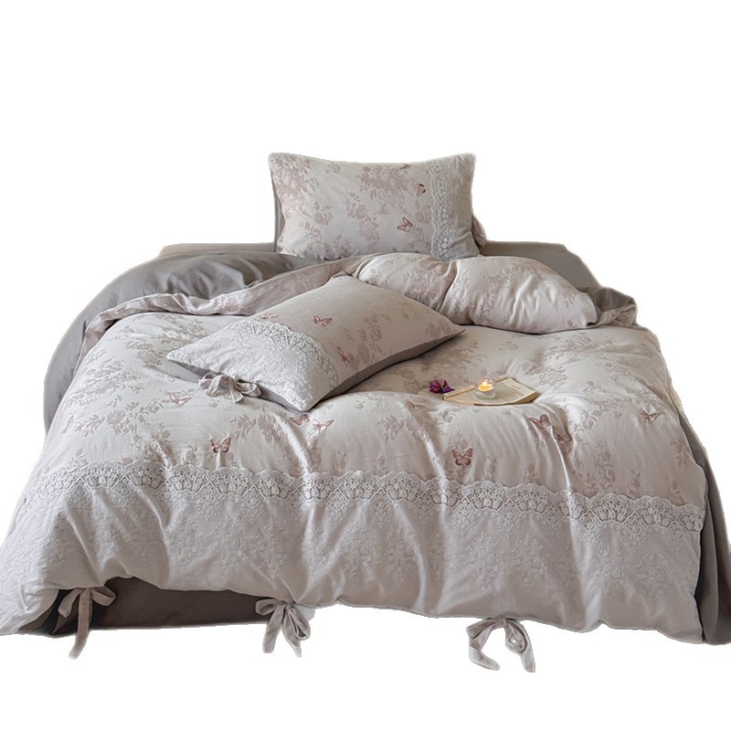 Baumwoll-Leinen-Bettwäsche-Set, bestickt, Vintage-Stil