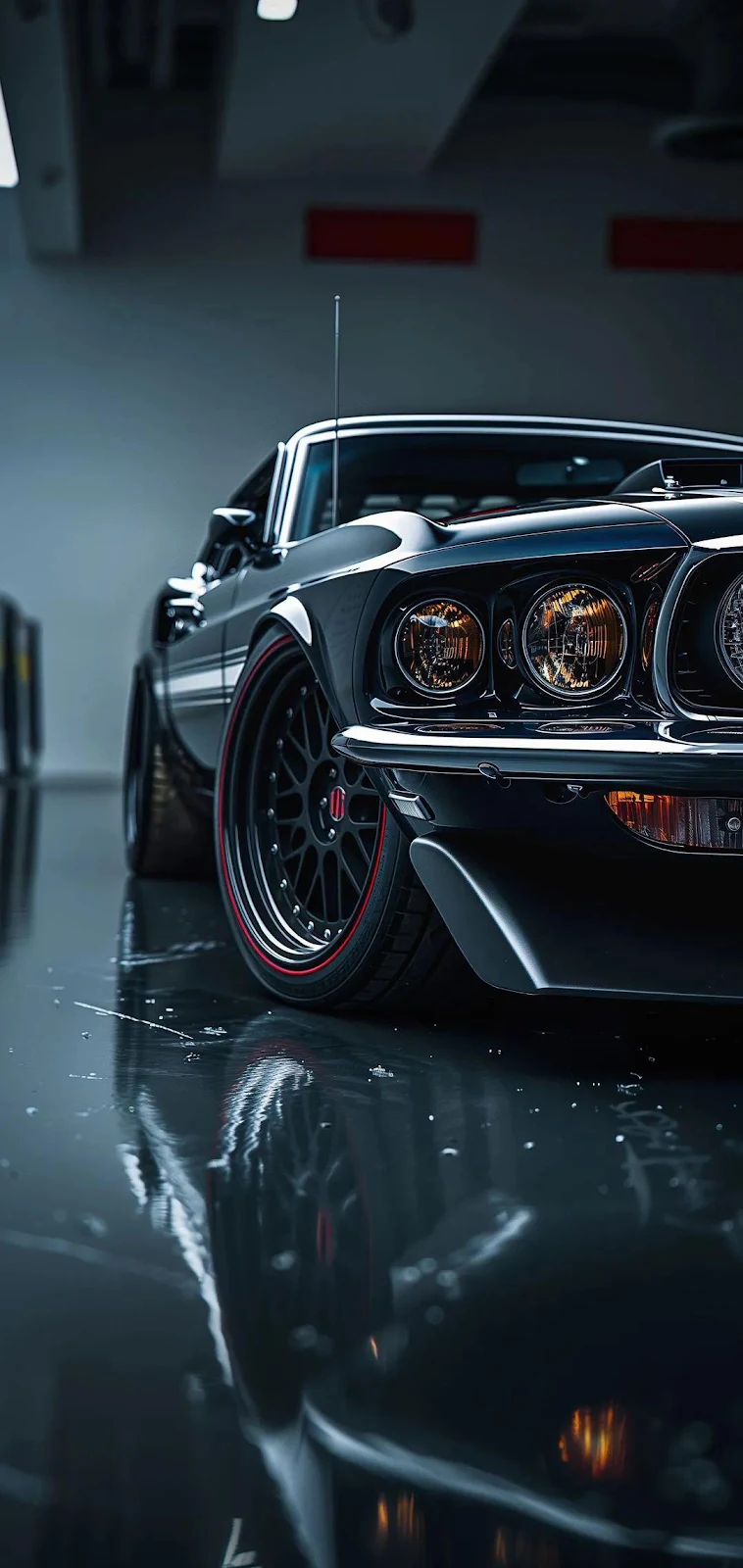 Classic Black Ford Mustang - Automotive Photography Full HD iPhone Wallpaper (1080x2280)