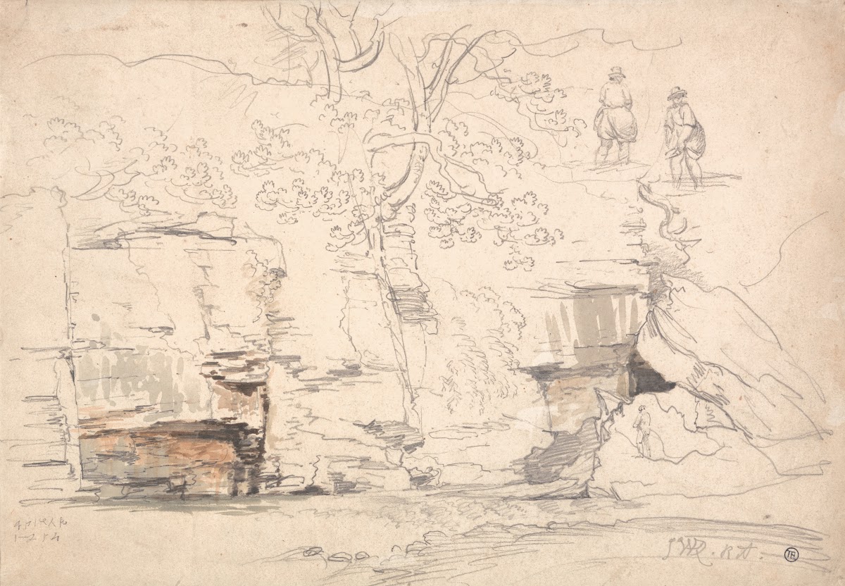 A Rocky Hillside with Trees and Figures