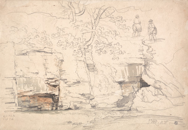 A Rocky Hillside with Trees and Figures