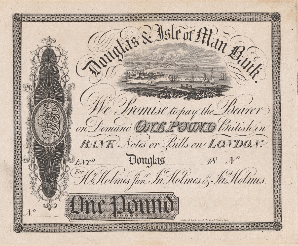Douglas  Isle of Man Bank one pound note 1820 1829