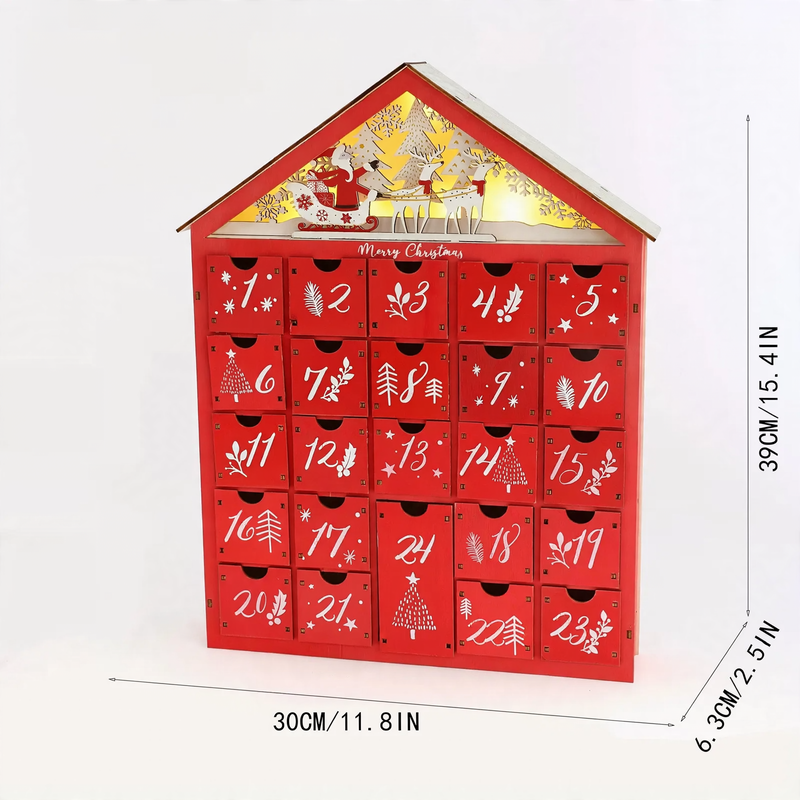 Beleuchteter Holz-Adventskalender im Hütten-Design