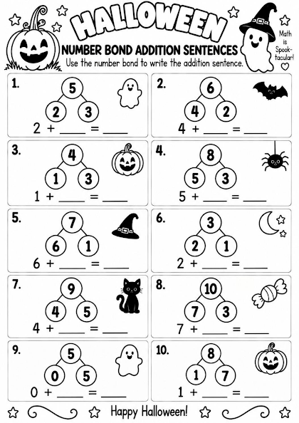 Halloween Number Bond Addition Sentences