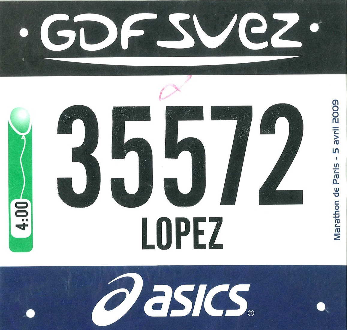 Dorsal de Maraton Paris