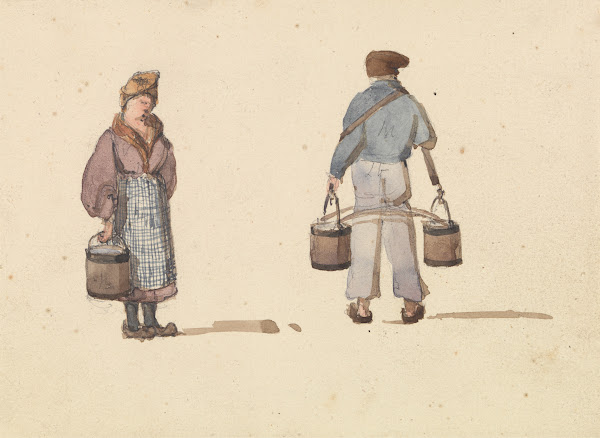 Sketches From Life In Paris Woman And Man Carrying Buckets Ca 1835