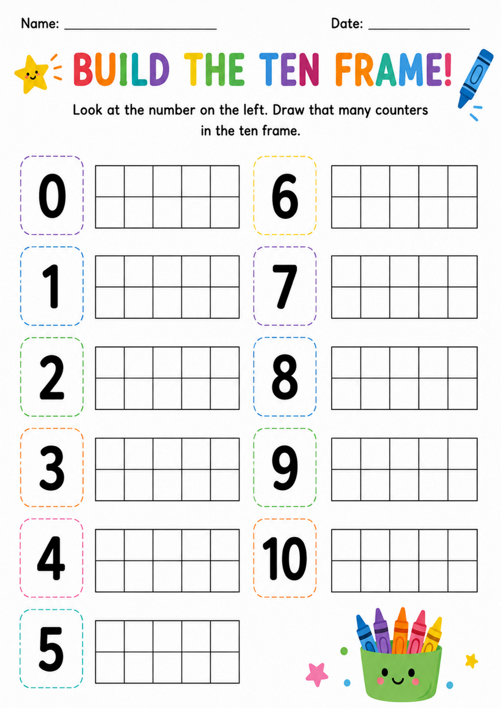 Build the Ten Frame Worksheet