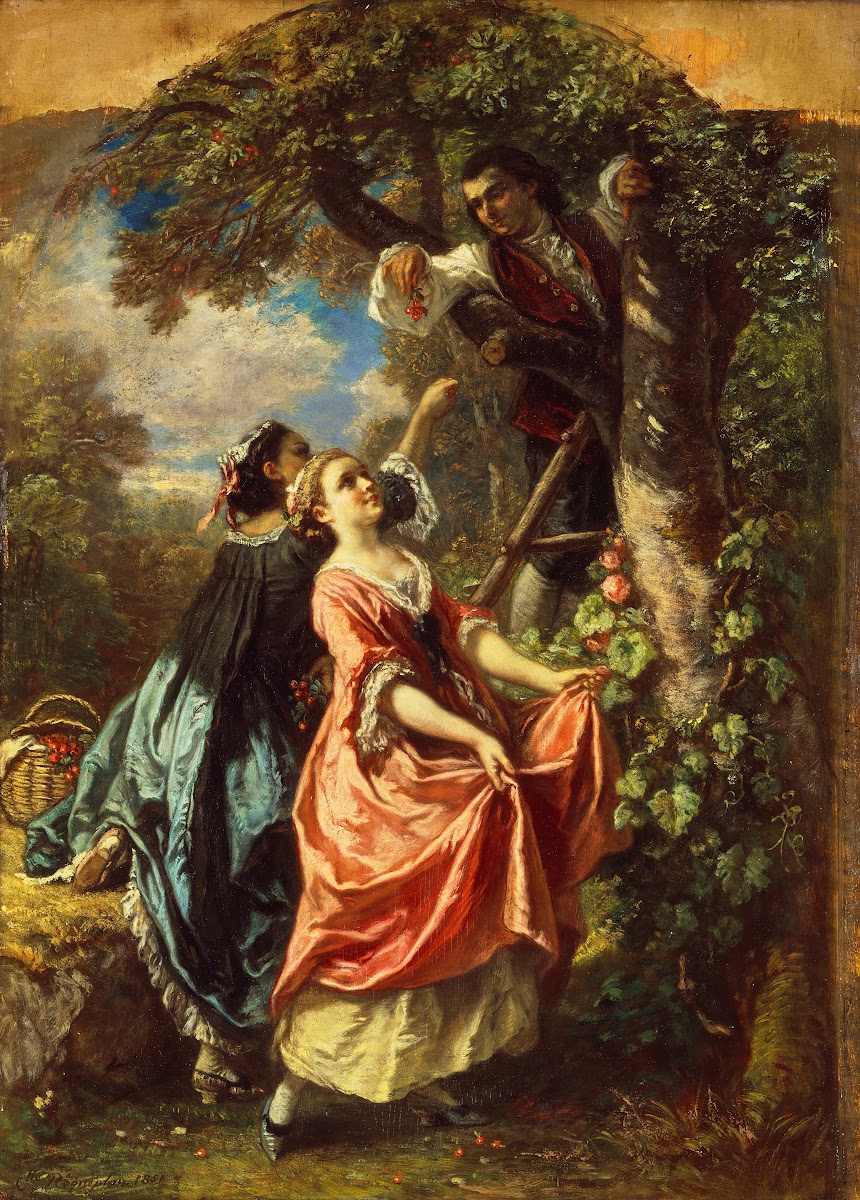 Rousseau and Mlle Galley gathering Cherries 1851