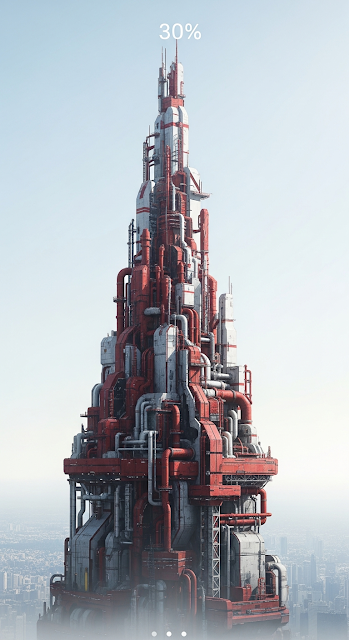 Sci-Fi Concept Art of Massive Red and White Industrial Vertical Structure - Free mobile Wallpaper