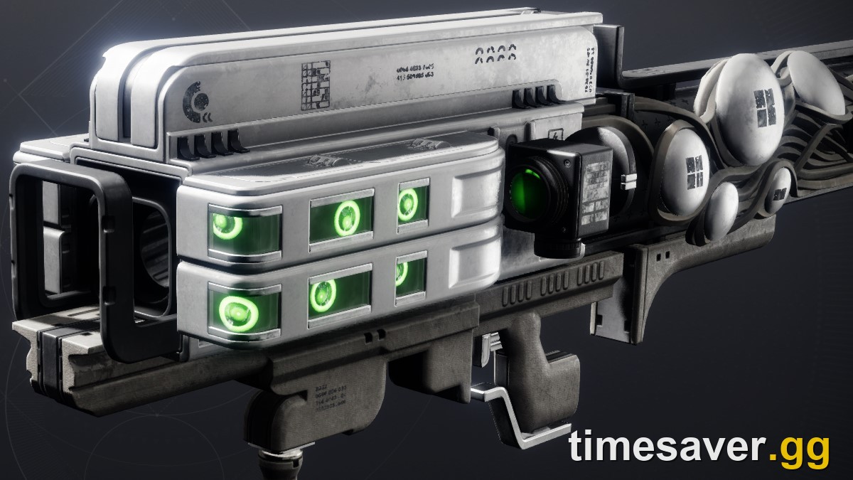 Eyes of Tomorrow exotic rocket launcher inspect view, showing its distinctive green tracking cells