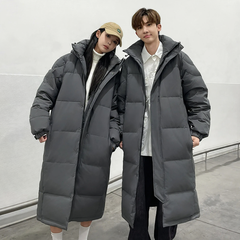 Long down coat, knee-length, white goose down