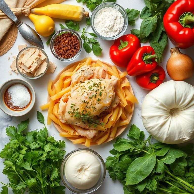 Ingredients for Creamy Jerk Chicken Pasta with Peppers for Easy Dinner: Quick & Flavorful Family Meal