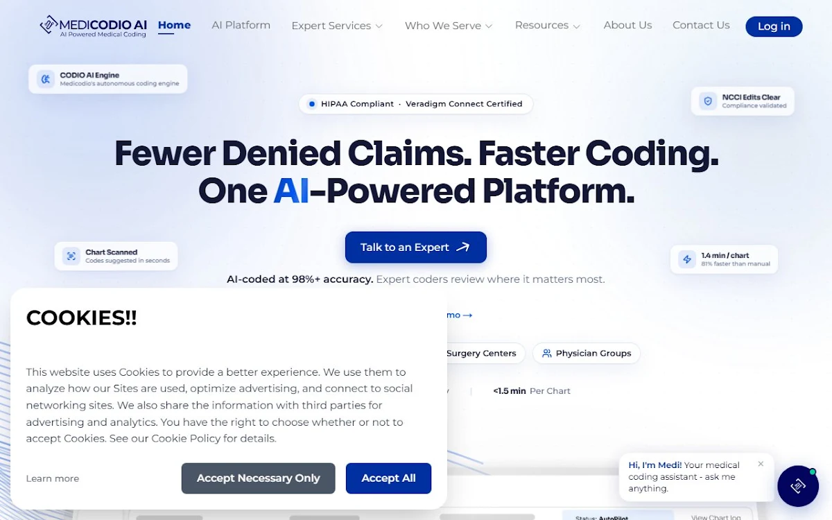 Captura de CODIO, AI-powered medical coding tool