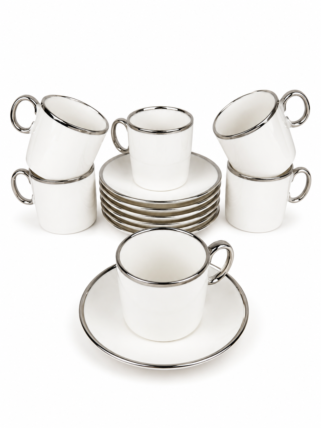 Set De Pocillos Con Plato De 100Ml Borde Plateado X 6 - 4.2 Pulgadas — imagen 2