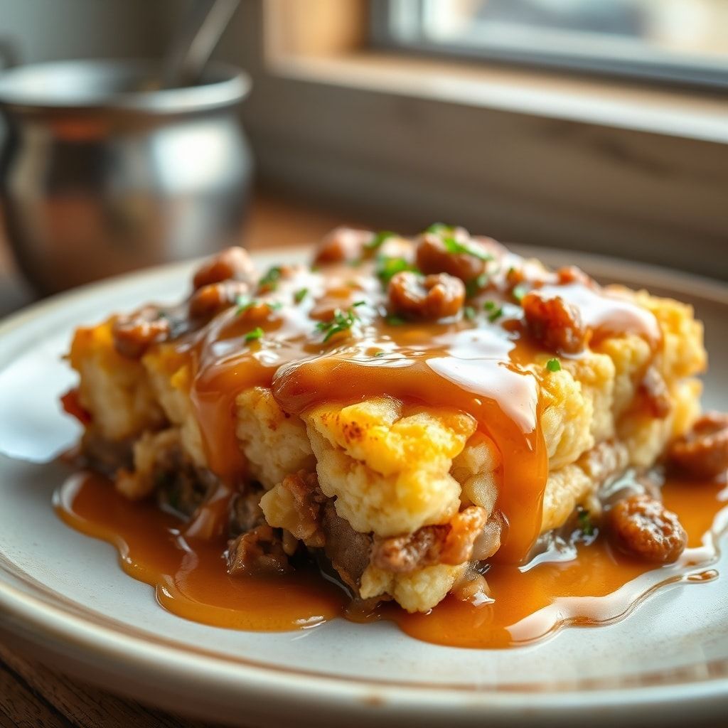 Sausage Gravy Breakfast Tater Tot Casserole – Easy Family Favorite finished