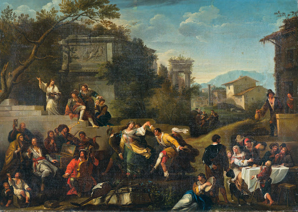 Musicians And Dancing Figures In An Ideal Landscape With Ruins And Buildings Bey