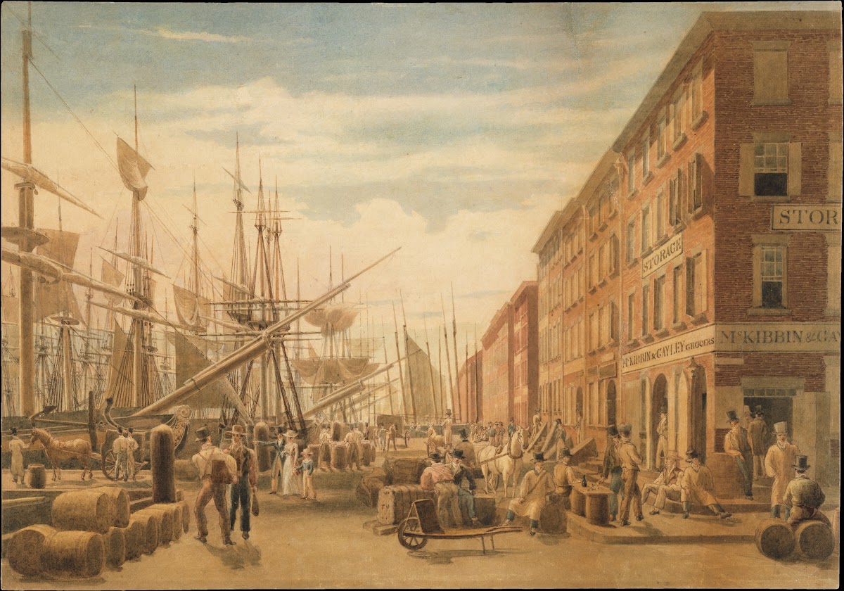 View of South Street from Maiden Lane New York City ca 1827