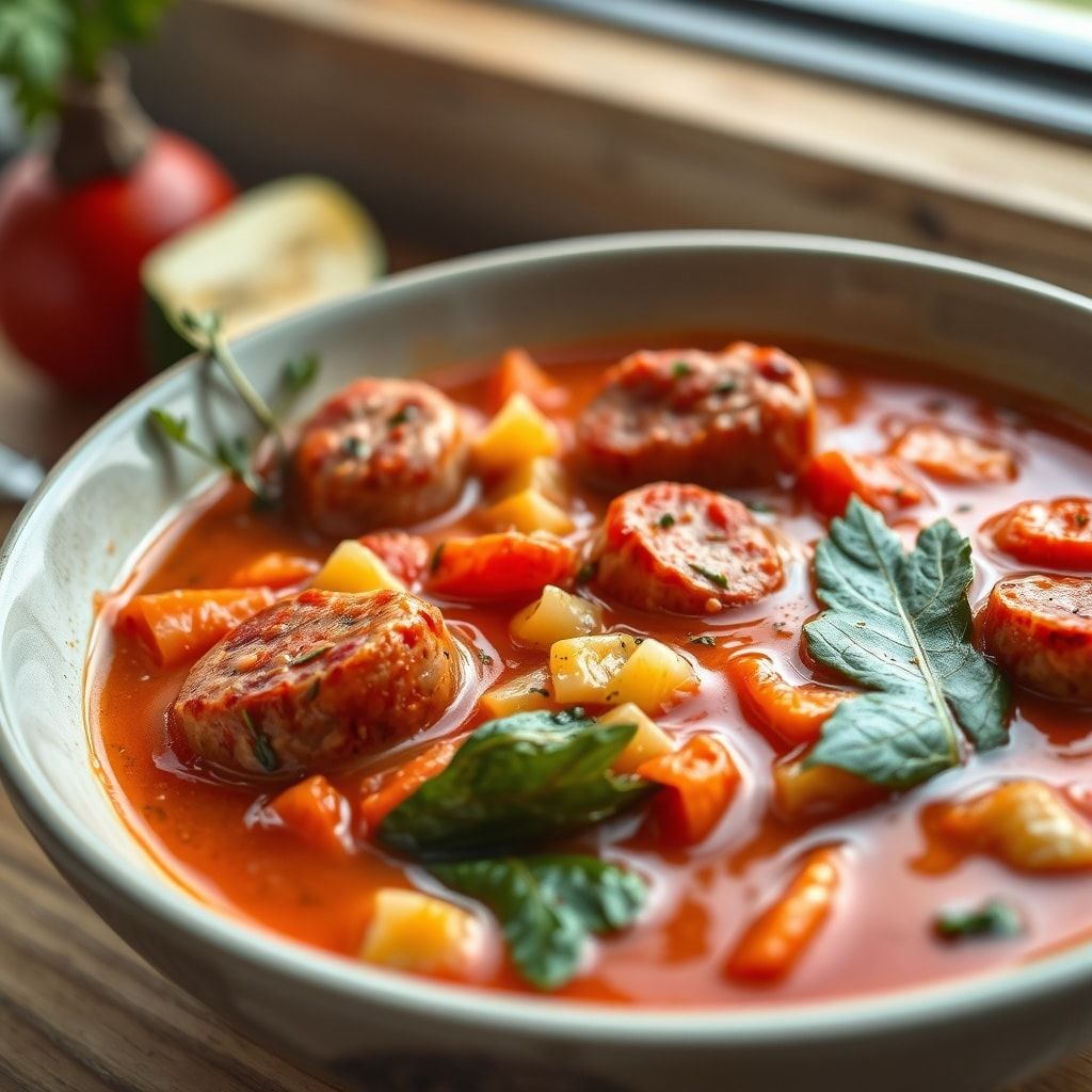 Easy Italian Summer Soup with Sausage and Vegetables (One-Pot, 40 Minutes) finished