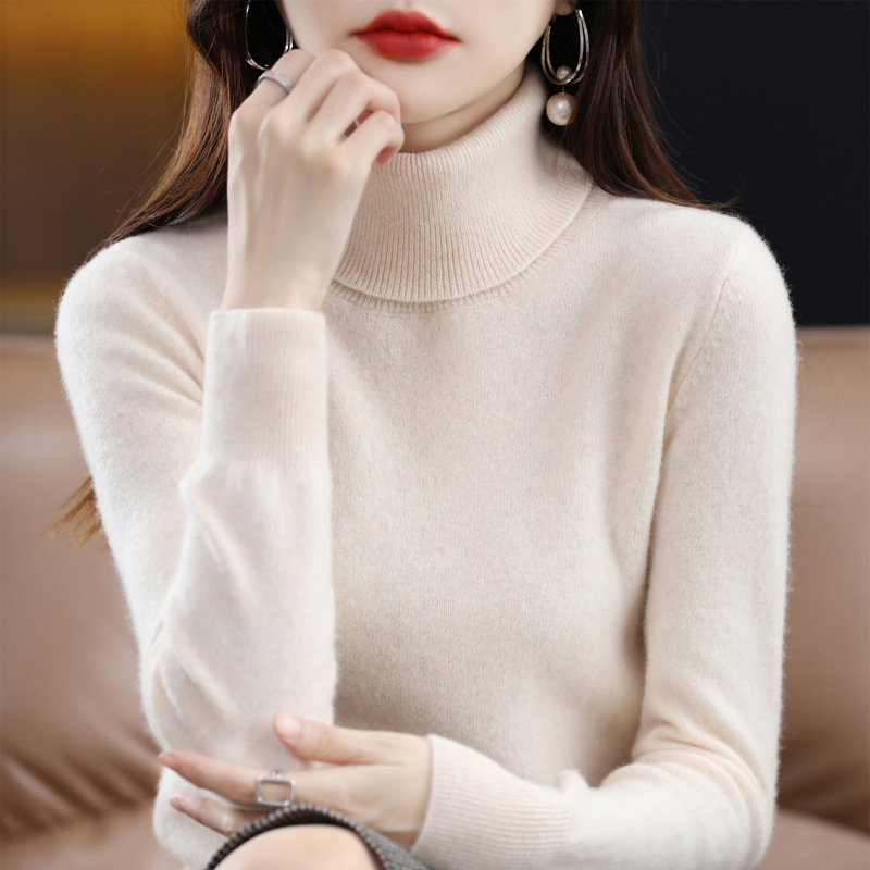 Damen-Rollkragenpullover aus reiner Wolle, locker geschnitten