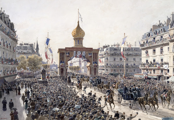 Promenades sur les Boulevards cortège officiel lors des fêtes Franco Russes à Pa