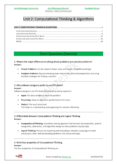FBISE Class 9 Chapter 2  Computational Thinking & Algorithms