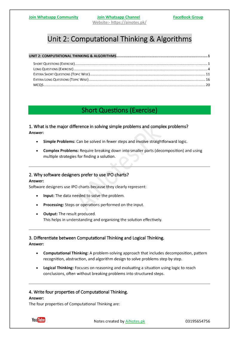 FBISE Class 9 Chapter 2  Computational Thinking & Algorithms