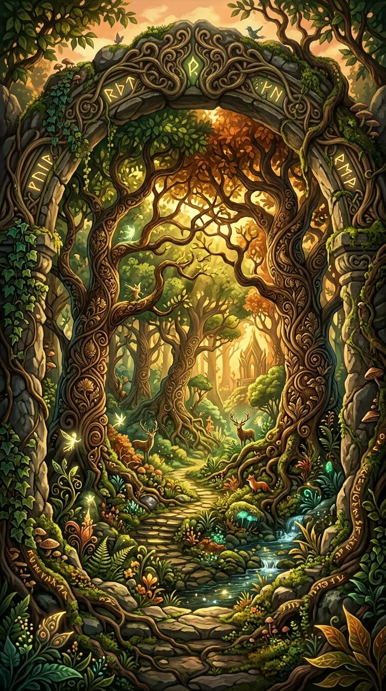 Mystical Forest Scene Through a Natural Tree Archway - Free 4K mobile Wallpaper