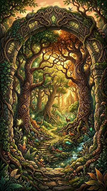 Mystical Forest Scene Through a Natural Tree Archway - Free mobile Wallpaper