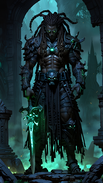 Dark Fantasy Dreadlocked Warrior Glowing Green Sword Art - Free mobile Wallpaper