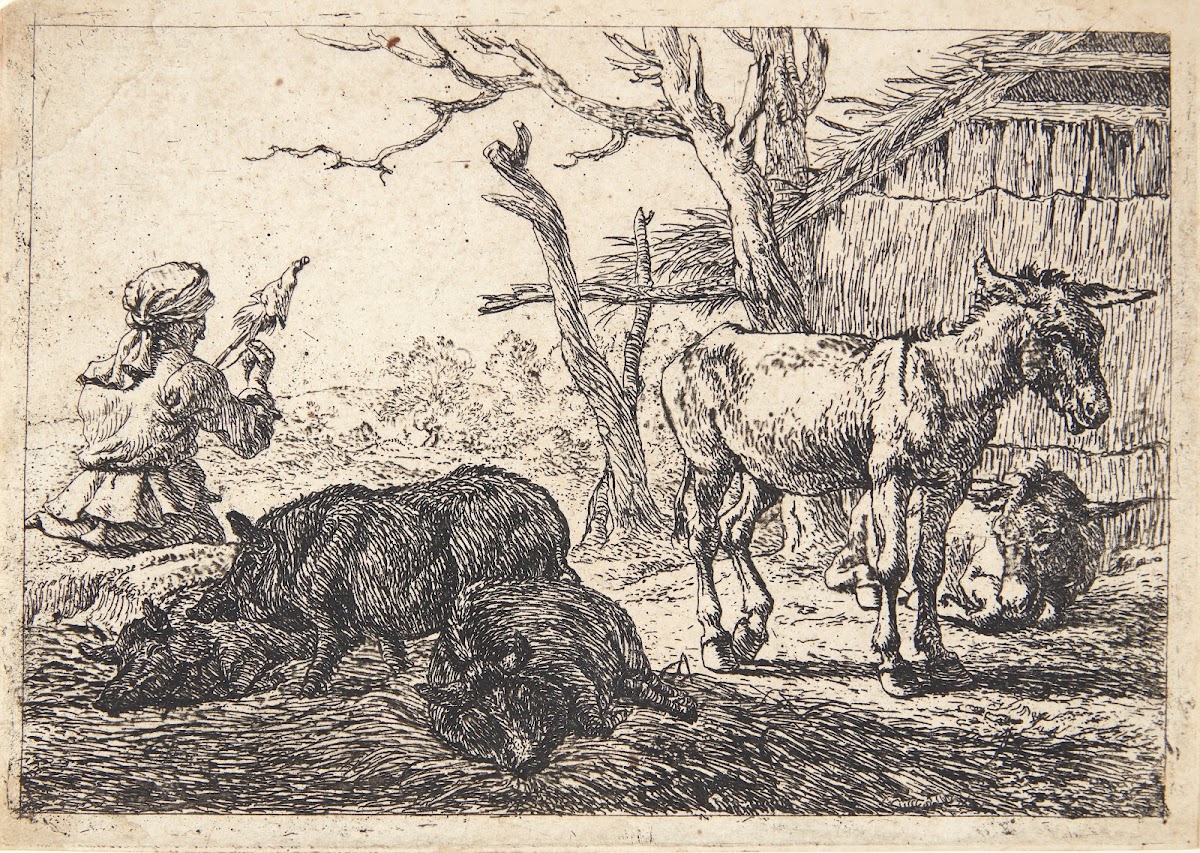 To svin og tre æsler tv en spindende kvinde 1638