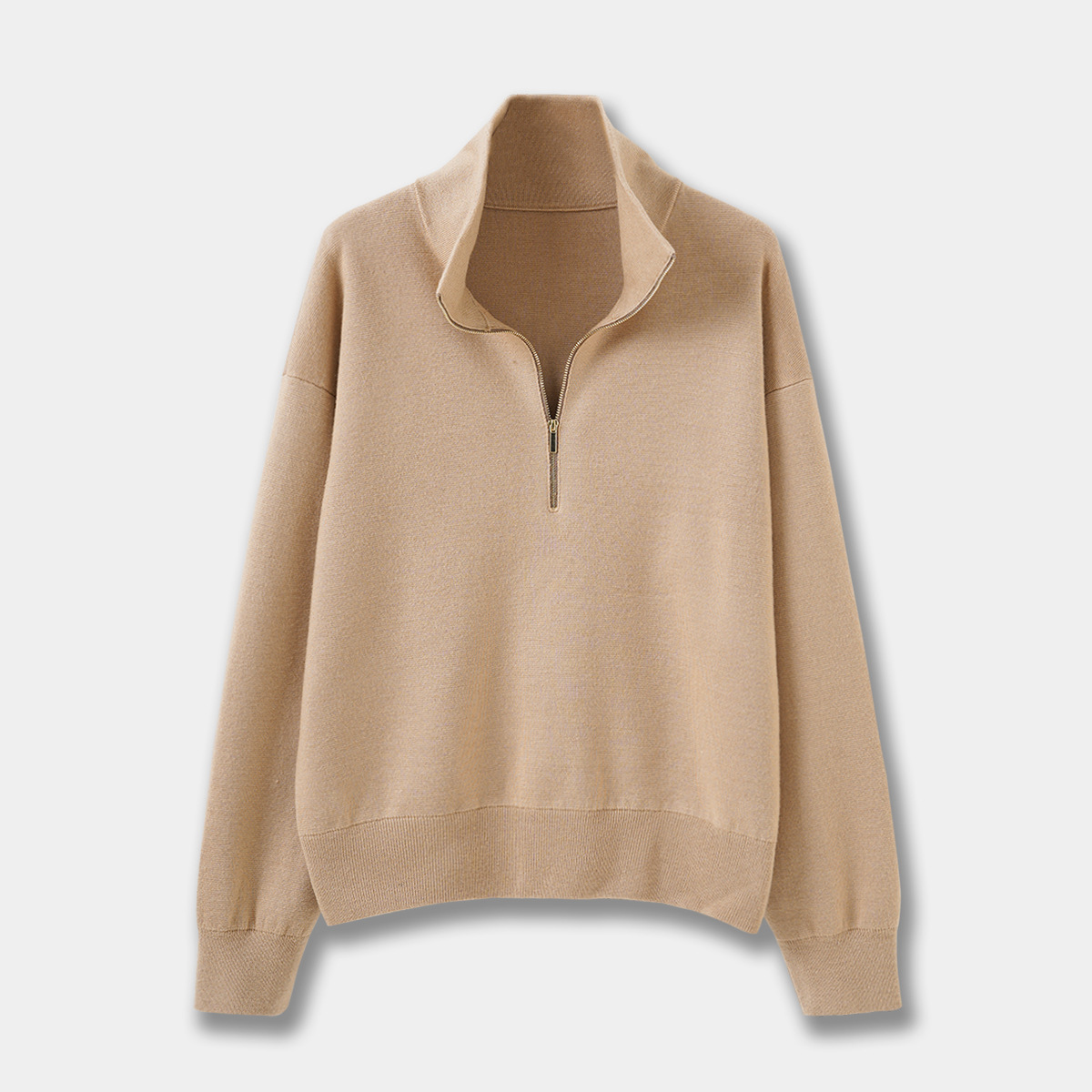 Damen-Strickpullover mit Reißverschluss und Stehkragen