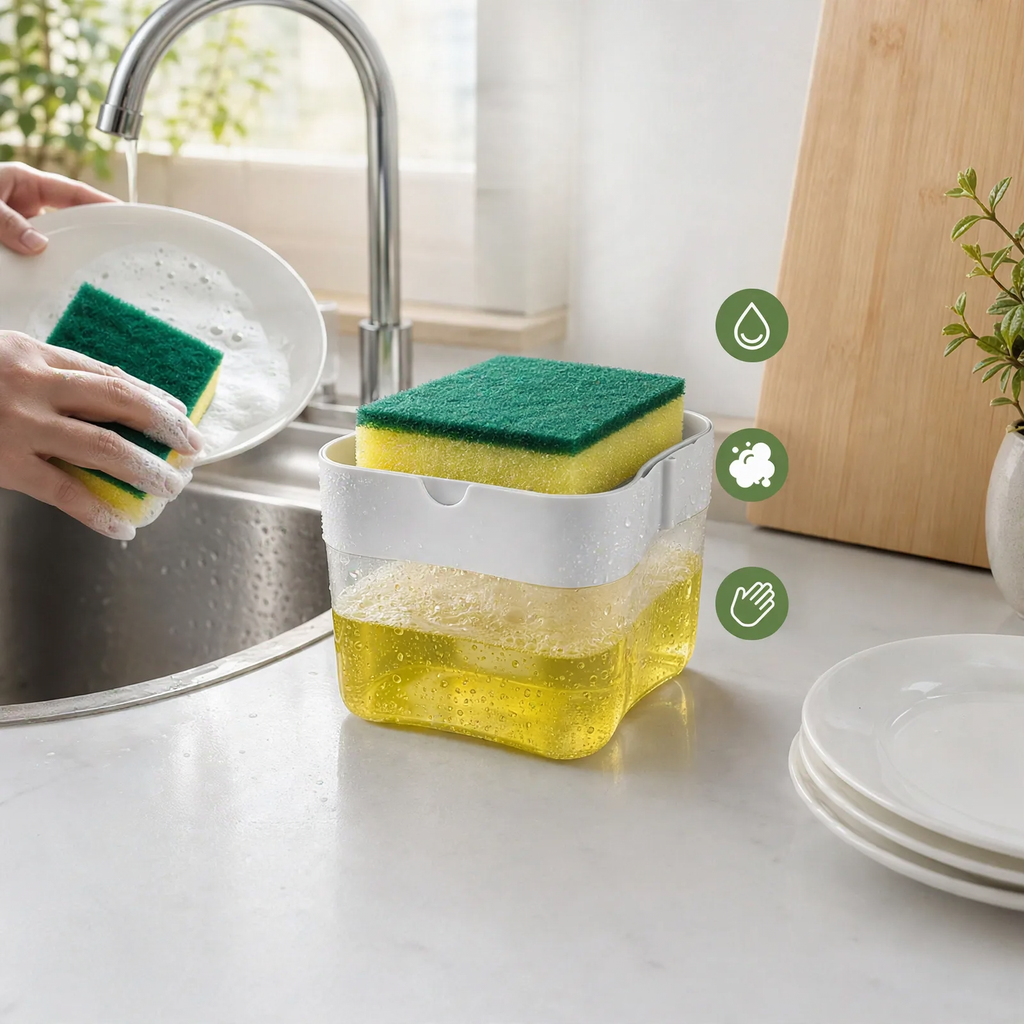 2-in-1 Dish Brush Holder with Soap Dispenser