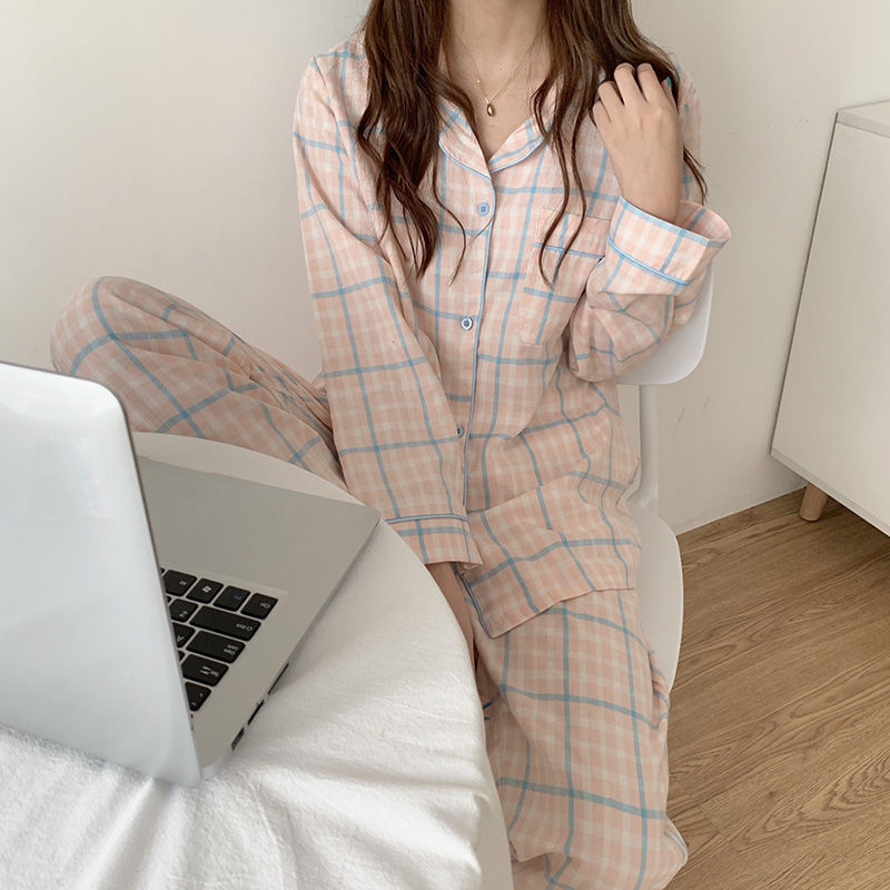 Women's pajama set, checkered, long