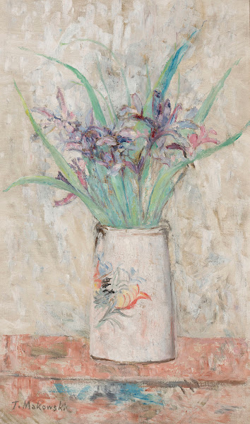 Irises in a white flower vase 1920