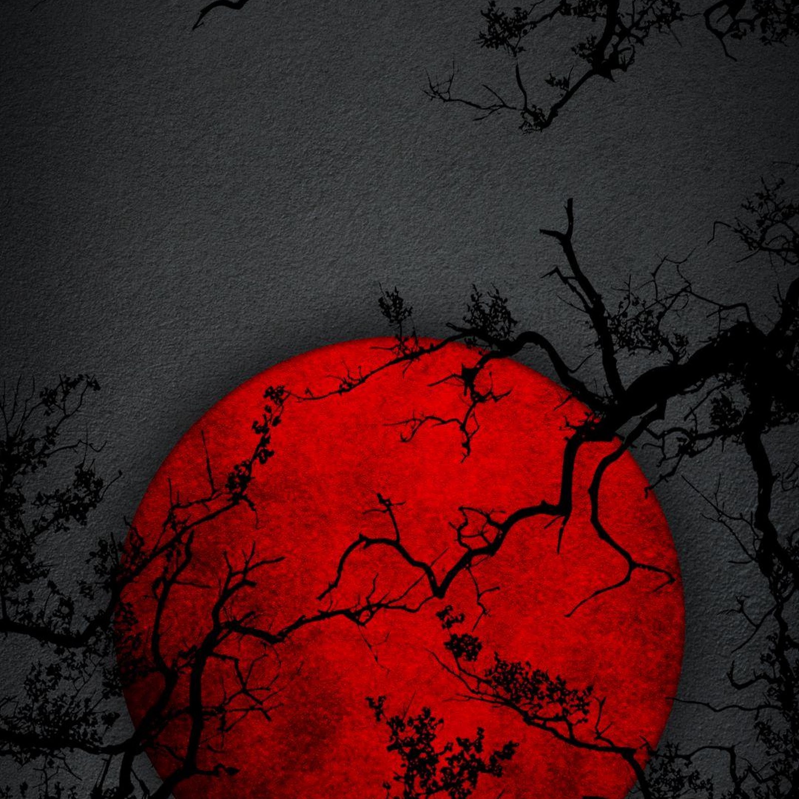 Download Red Moon Behind Tree Branches Full HD iPhone