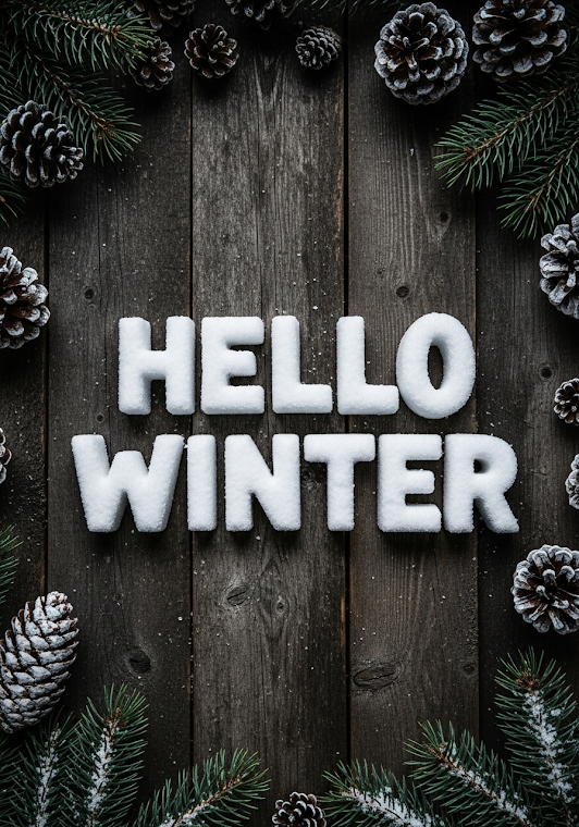 Hello Winter Snow Pine Cones Sign