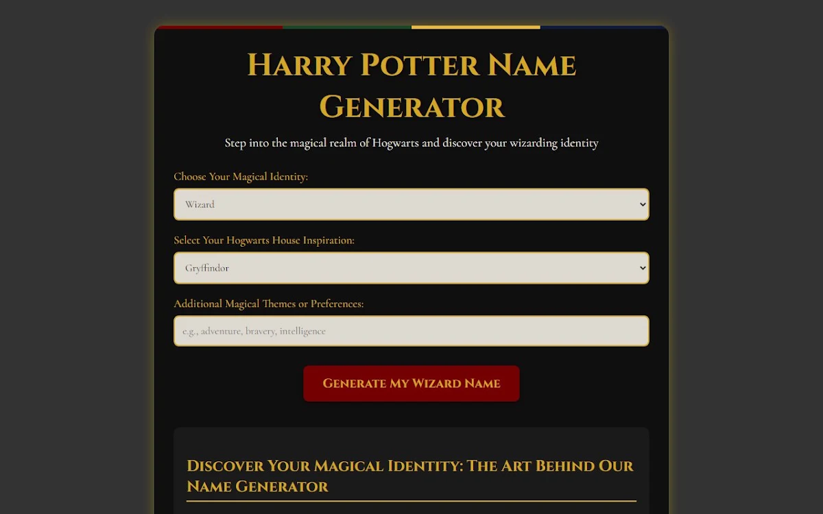 Captura de Harry Potter Name Generator