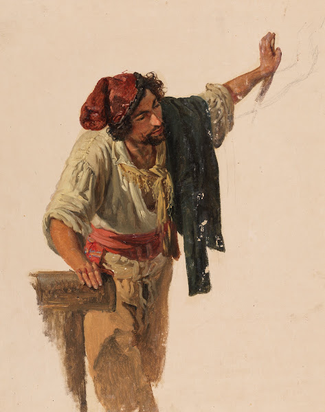 Italiener mit Kinnbart sich mit der linken Hand abstützend ca 1832 1836