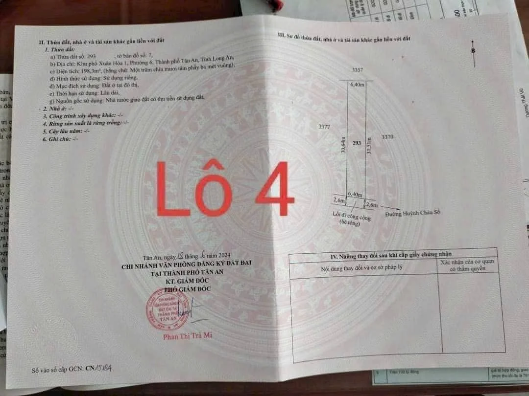 Bán đất thổ cư 6,4 x 31m, phường 6, TP Tân An,  Long An