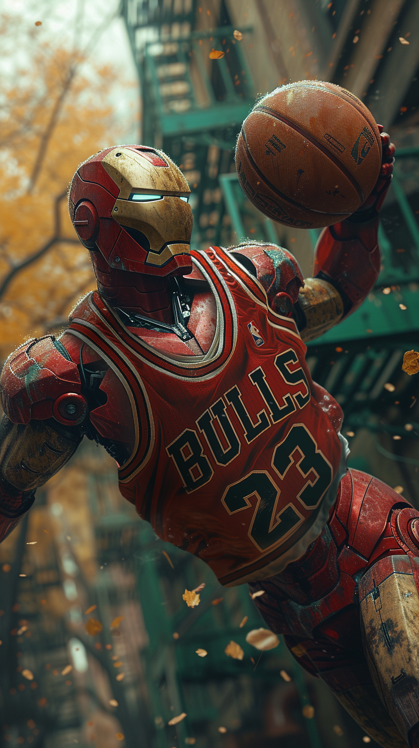 Iron Man de Marvel jugando al baloncesto