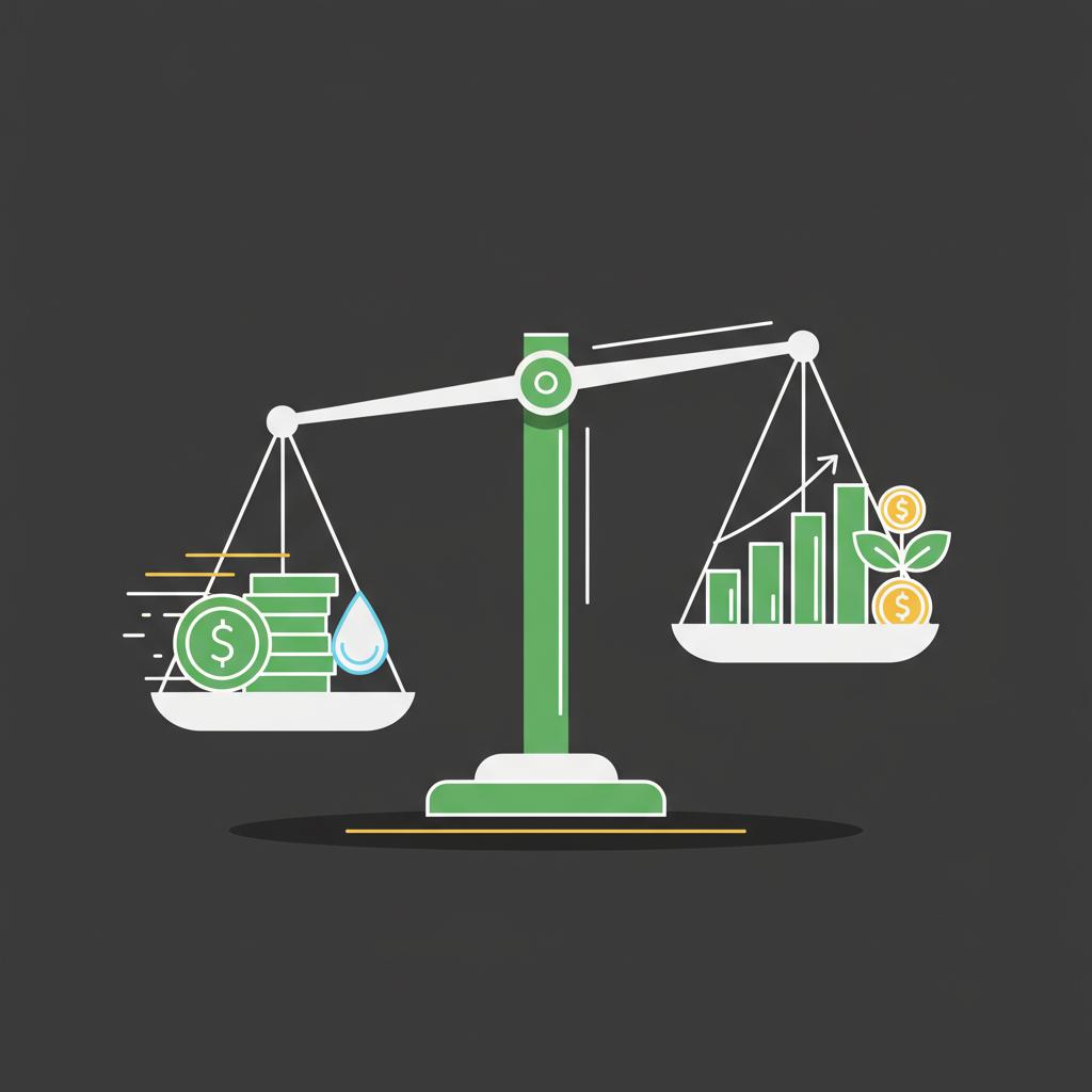 Minimalist vector balance scale showing liquidity versus yield for good passive income investments in Finance Police brand colors